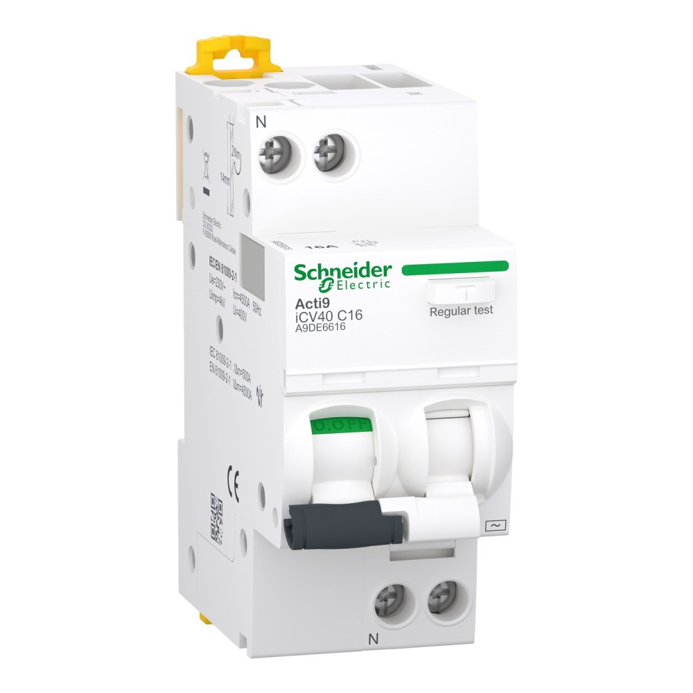 Disj. diff.avec protection contre les surintensités (RCBO), Acti9 iCV40, 1P+N, 10A, courbe C, 4500A, type AC, 300mA