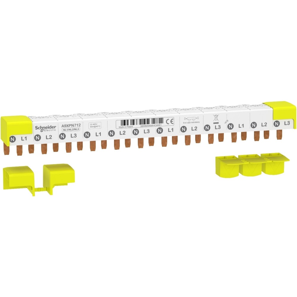 Acti9 - jeu de barres peigne - 3L+N équilibré - pas 18 mm - 12 modules - 100 A
