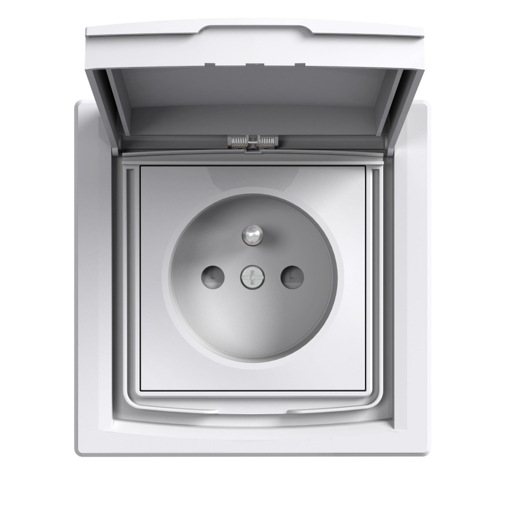 Asfora - prise simple avec broche terre - volets 16A blanc