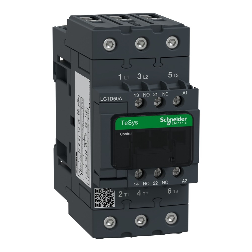 Contacteur, TeSys Deca, 3P(3 NO), AC-3/AC-3e, ppt. eg.400V, 50A, bobine standard 24V DC, bornes à vis-étrier
