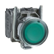 Bouton-poussoir lumineux, Harmony XB4, métal, vert affleurant, 22mm, LED universelle, lentille unie, 1NO + 1NC, 24V AC DC