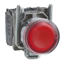 Bouton-poussoir lumineux, Harmony XB4, métal, affleurant rouge, 22mm, LED universelle, lentille unie, 1NO + 1NC, 24V AC DC