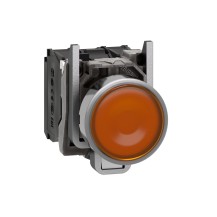 Bouton-poussoir lumineux, Harmony XB4, métal, orange affleurant, 22mm, LED universelle, lentille unie, 1NO + 1NC, 24V AC DC