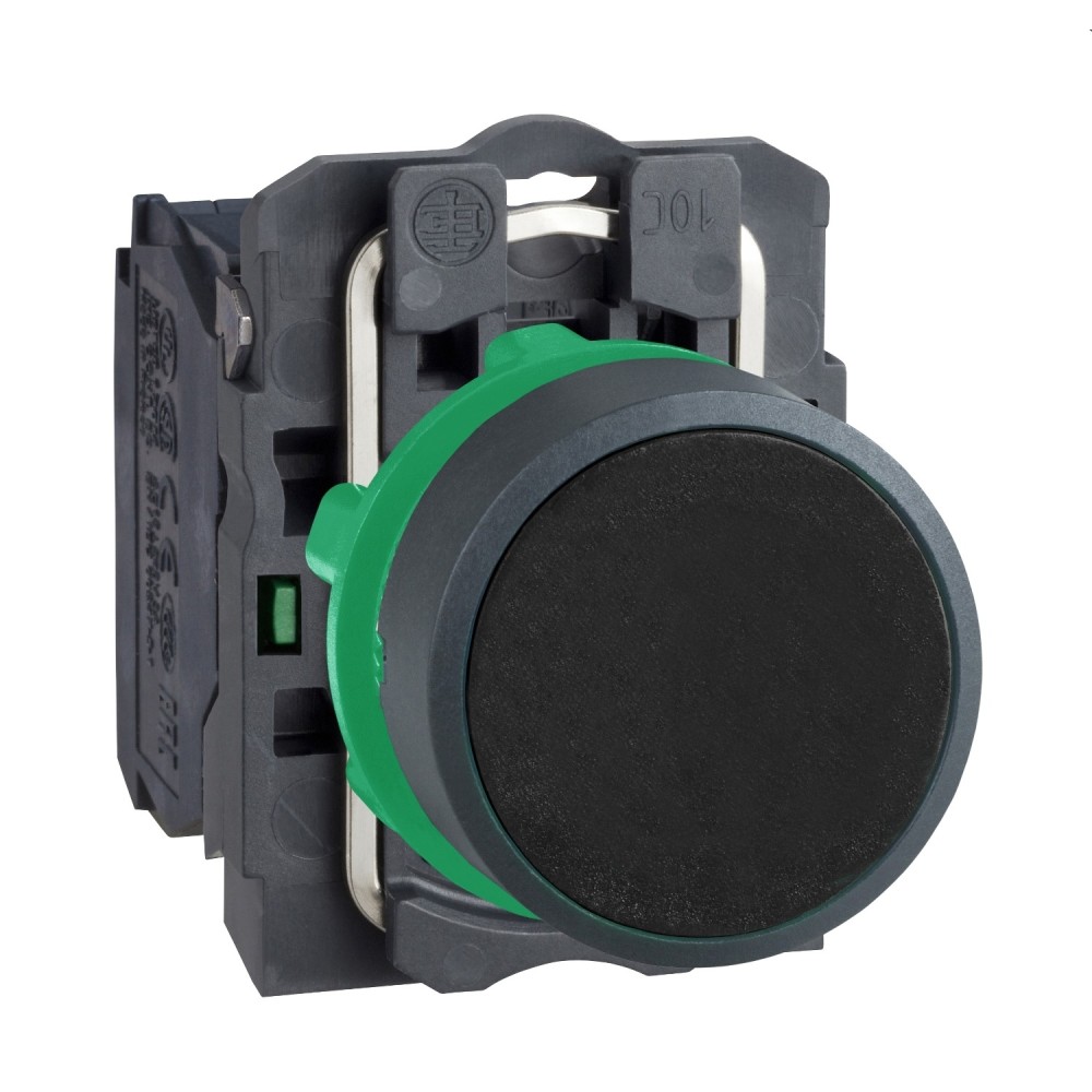 Bouton-poussoir lumineux, Harmony XB4, métal, affleurant bleu, 22mm, LED universelle, lentille unie, 1NO + 1NC, 230...240V AC