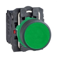 Bouton-poussoir, Harmony XB5, plastique, affleurant, vert, 22mm, rappel par ressort, non marqué, 1NO