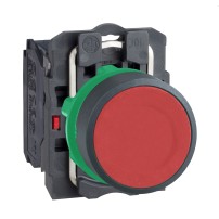 Bouton-poussoir, Harmony XB5, plastique, affleurant, vert, 22mm, rappel par ressort, non marqué, 1NO+1NC