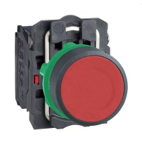 Bouton-poussoir, Harmony XB5, plastique, affleurant, rouge, 22 mm, rappel par ressort, non marqué, 1NC