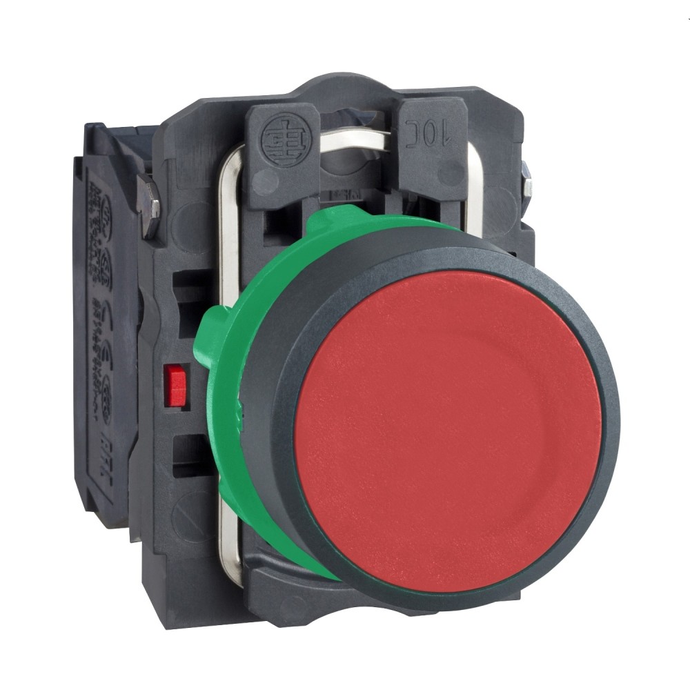 Bouton-poussoir, Harmony XB5, plastique, affleurant, rouge, 22 mm, rappel par ressort, non marqué, 1NC